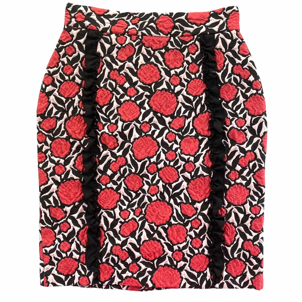 Tenax Ruffled Brocade Pencil Skirt IT SZ 44/US 8